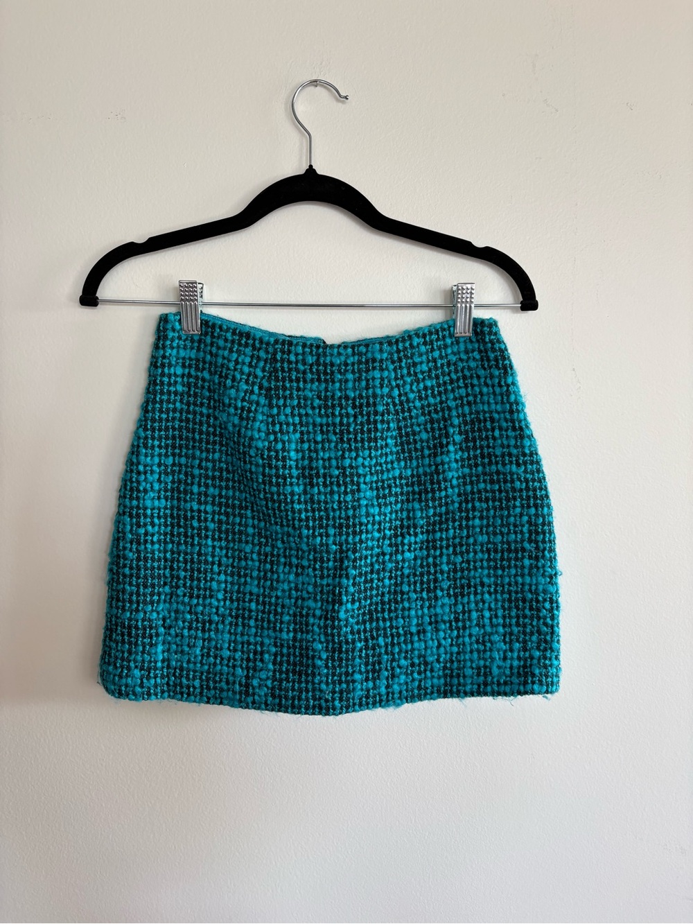 Alice + Olivia Teal Textured Bouclé Mini Skirt